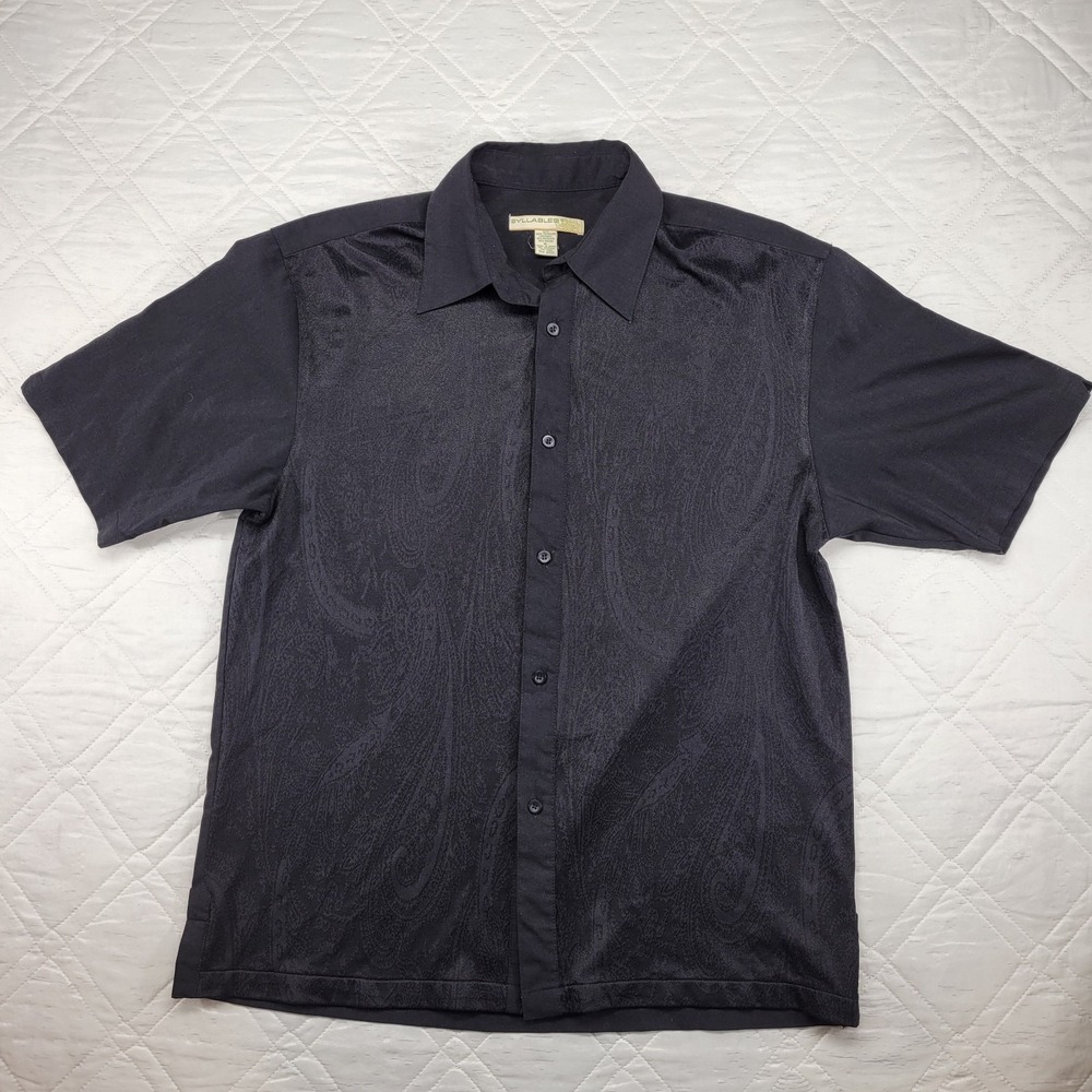 SYLLABLES Vintage black paisley short sleeve dress shirt‎ size XL